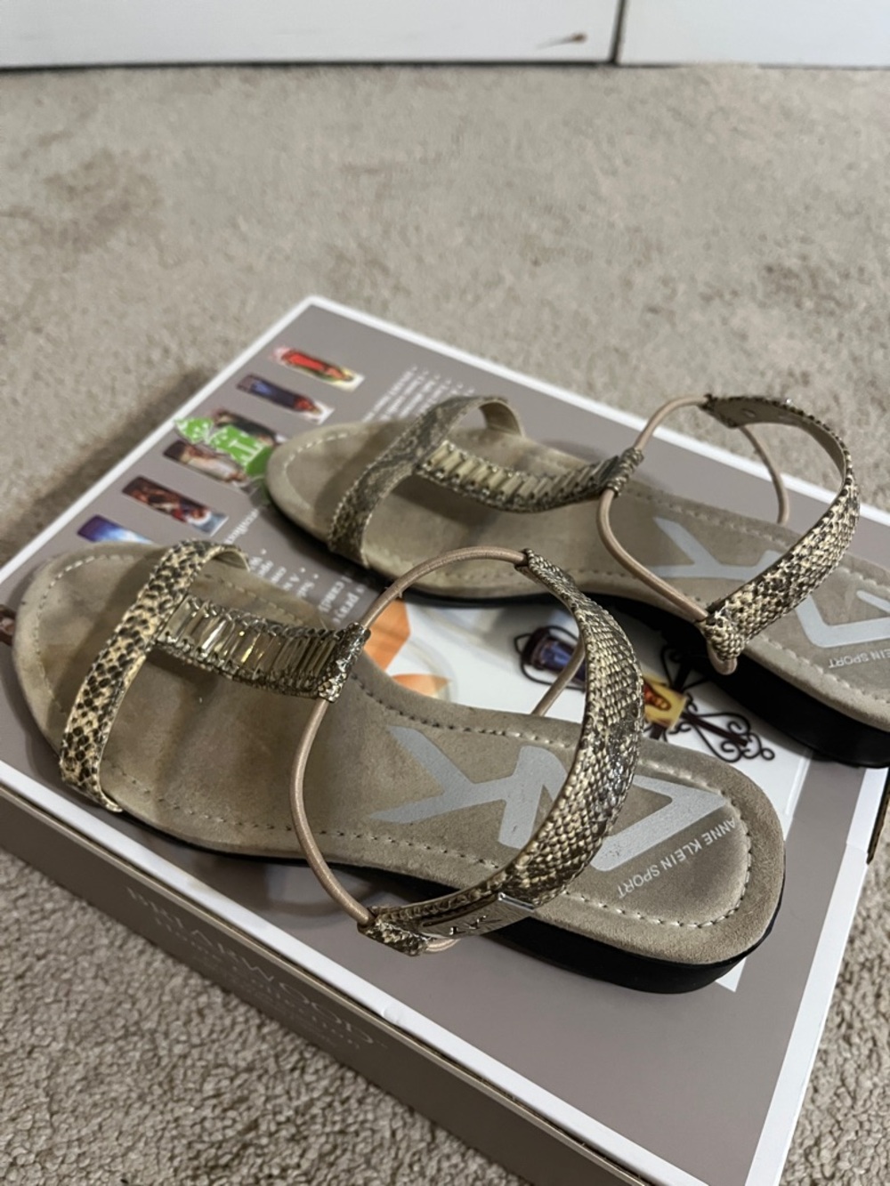 Anne Klein Gold Metallic Braided Strap Sandals